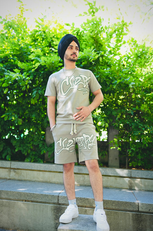 sage green short set