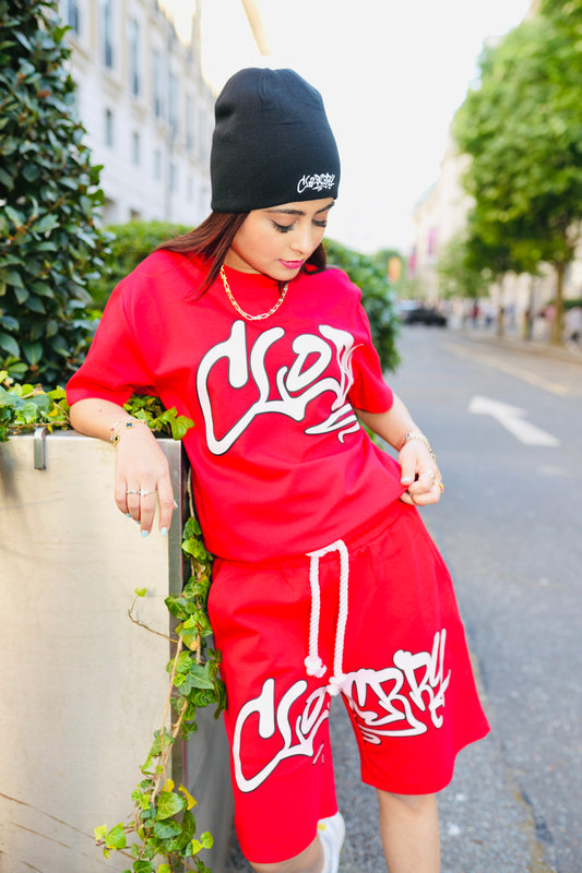 cherry red short set